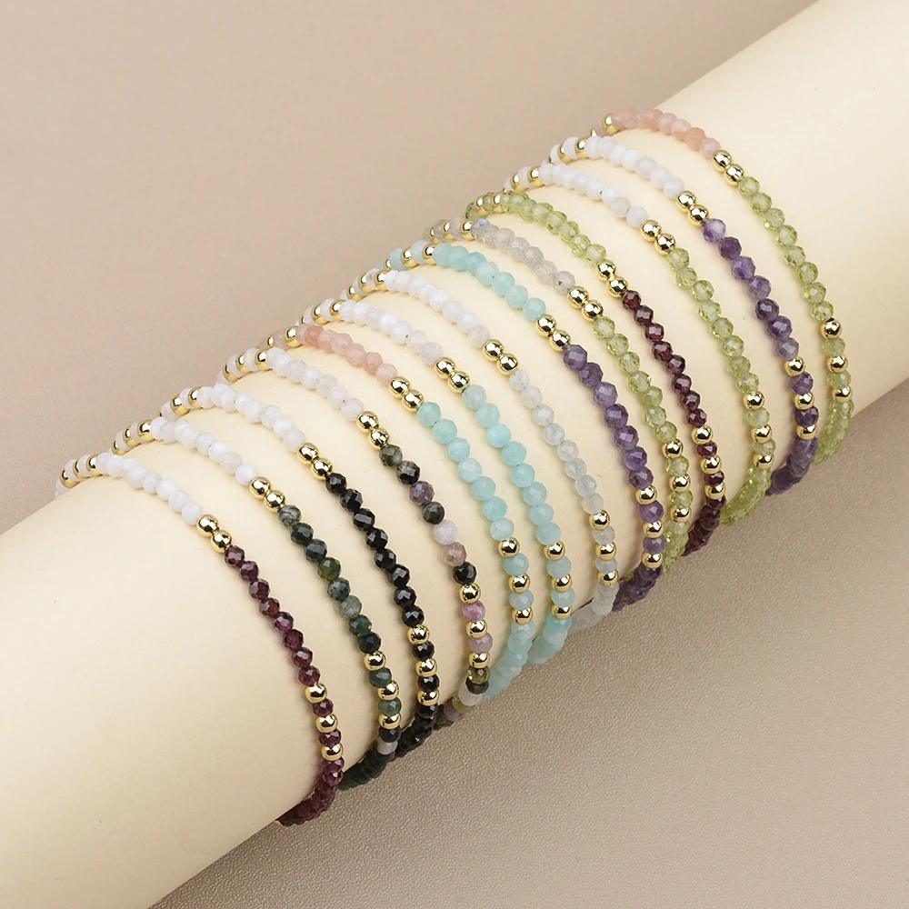 3mm Faceted Sunstone and Moonstone Fashion Bracelet for Women