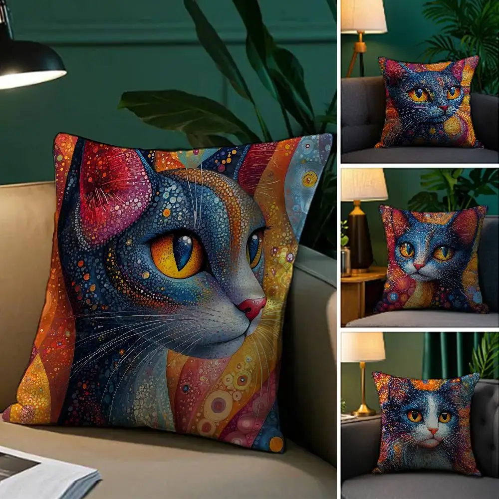 مطبوعات القطط الغريبة كيس وسادة الراحة أريكة سرير حريري أنيق غير مرئية سستة غطاء وسادة الزخرفية #3