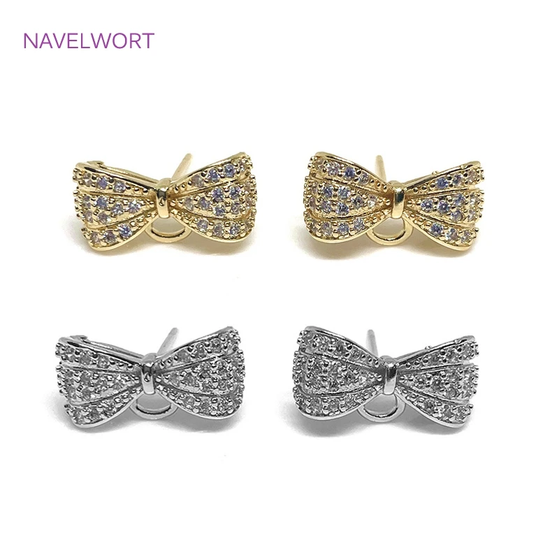 Trendy Inlaid Zircon Bowknot Stud For DIY Earring Making Components Brass Metal Post Earring Findings Hypoallergenic