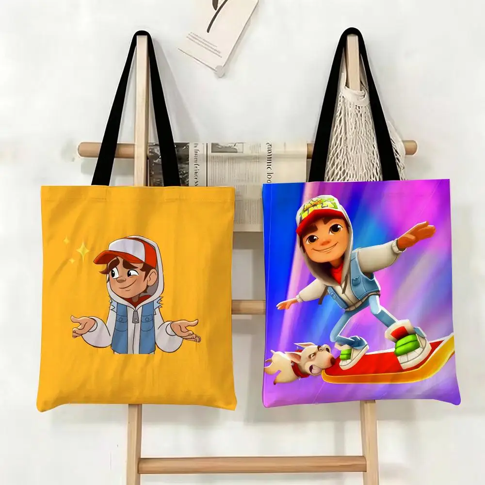 Running Game Subway Surfers Storage Bags Large Eco Friendly Capacity Canvas Shopping Bag Shoulder Handbag Daily Use