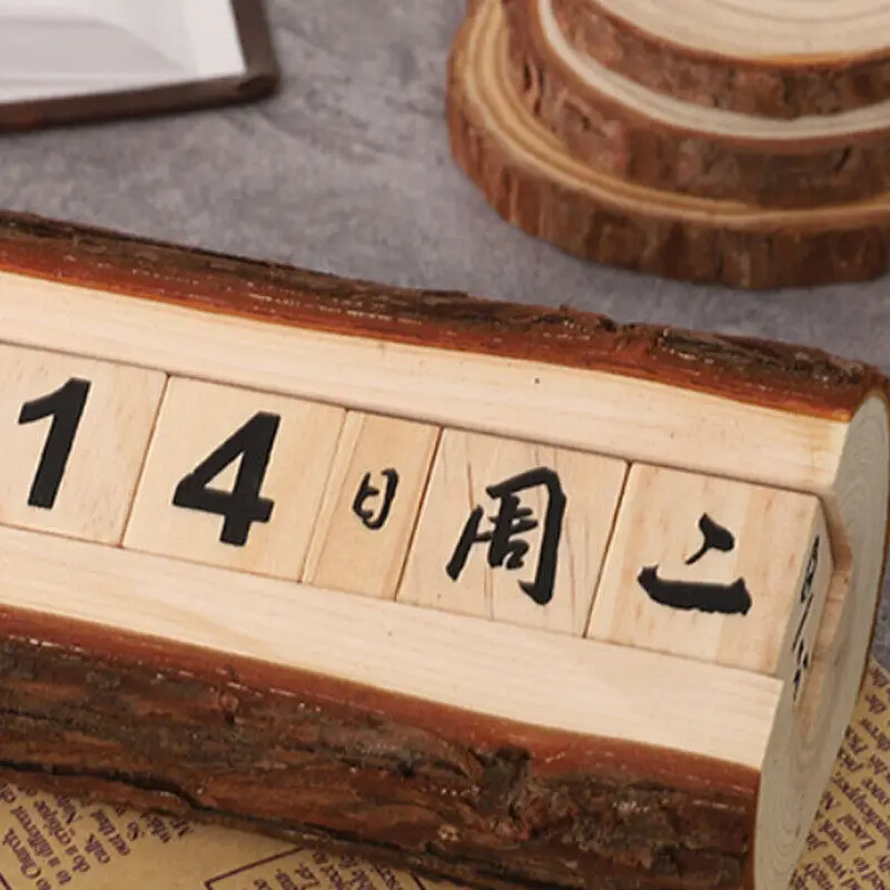 1pc Wooden Calendar Desktop Perpetual Calendar Creative Desk Calendar Home Office Decoration Reusable Base Handmade Calendar