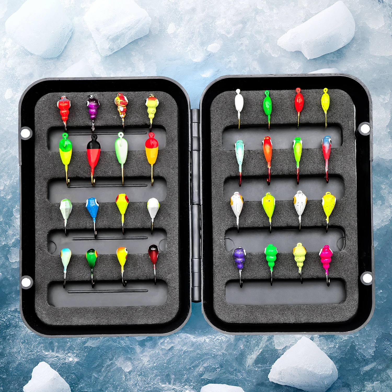 ANFS 8 قطعة/32 قطعة مجموعة طعوم صيد الأسماك على الجليد - طعوم صناعية صلبة، خطافات طعم غرق، ملحقات لبايك، صيد جثم