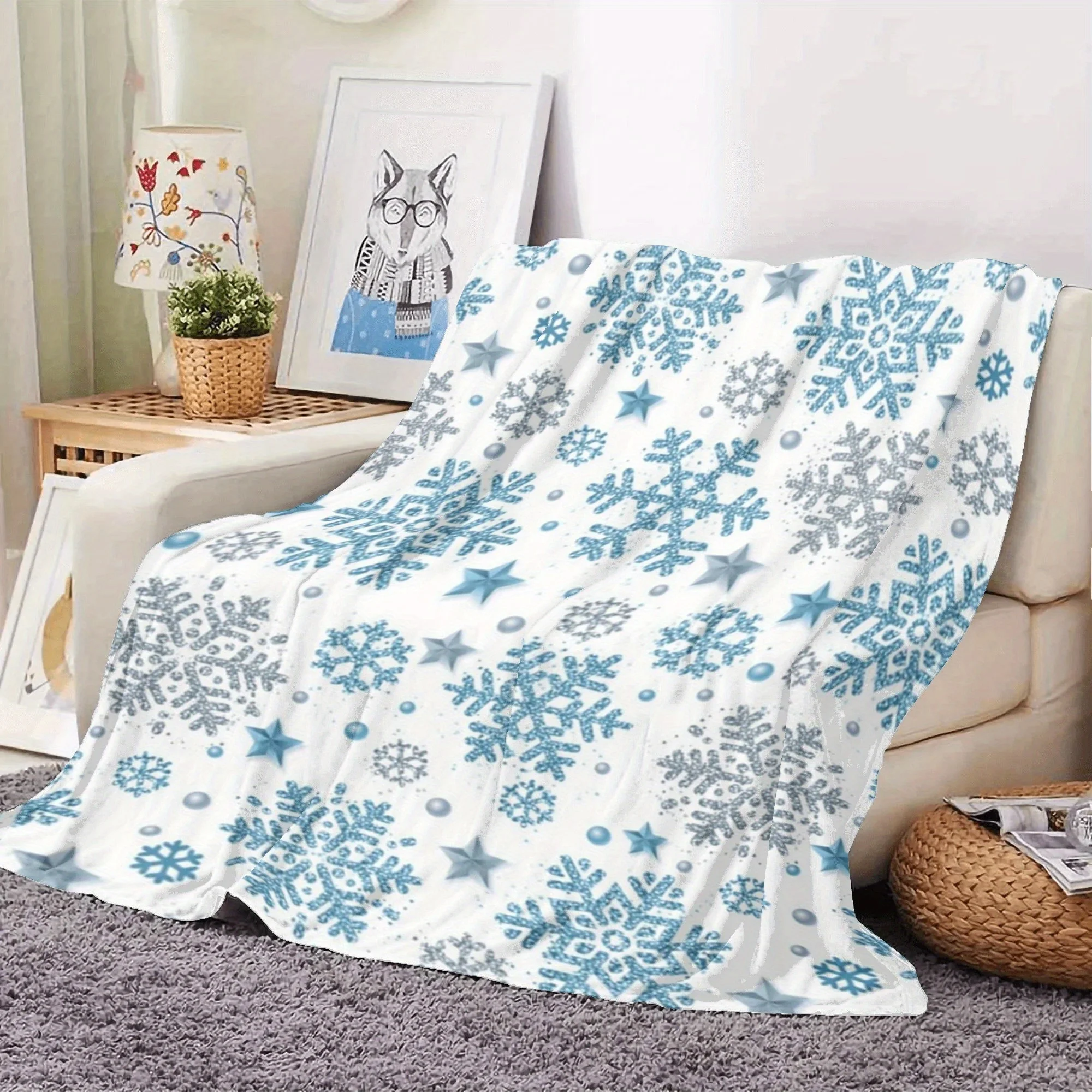 بطانية عيد الميلاد المريحة على شكل ندفة الثلج - رمي فانيلا ناعم ودافئ للأريكة والسرير والسفر - مناسب لجميع المواسم، ديكور عطلة مضاد للحساسية