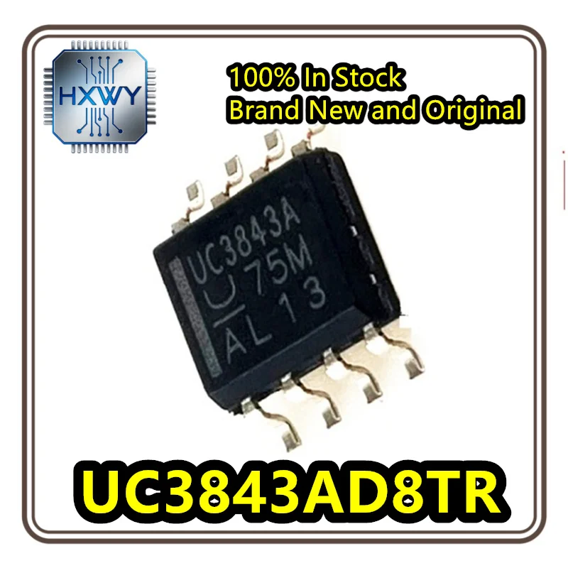 (10/50 pieces) UC3843AD8TR, silkscreened UC3843A SOP-8 surface mount switching controller chip, brand new, original, in stock