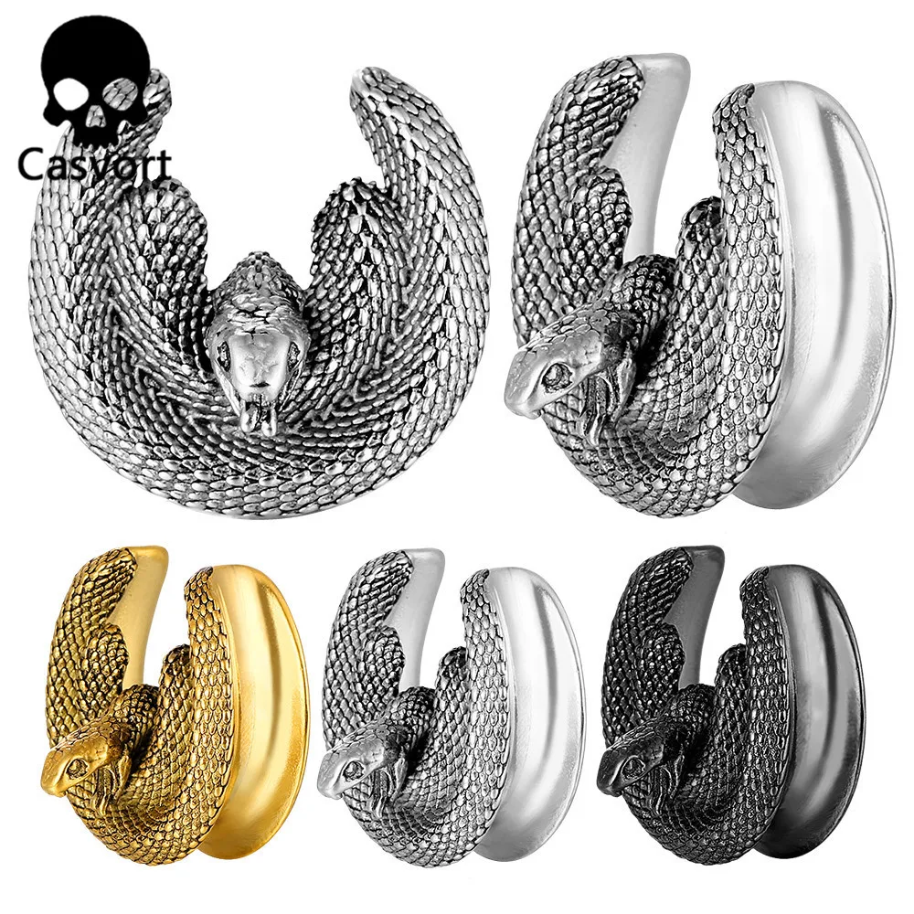 Casvort 2PCS Heißer Coiled Snake Sattel Kleiderbügel Ohr Gauges Plugs für Gestreckt Lappen Ohr Tunnel Messgeräte Piercing Frauen Körper schmuck