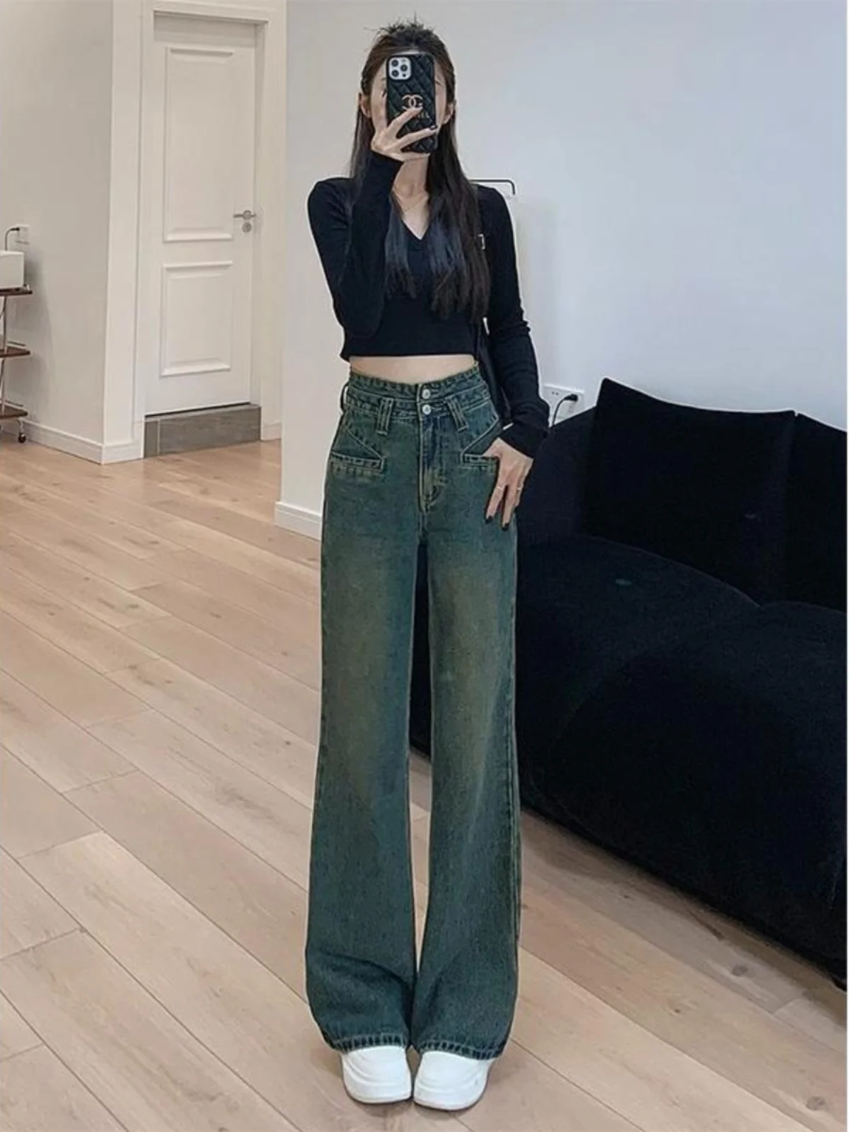 

High Waist Wide Leg Jeans Women's Retro Slim Fit Denim Pants Drapey Micro Flared Casual Sle Comfortable Loose Fit Trousers
