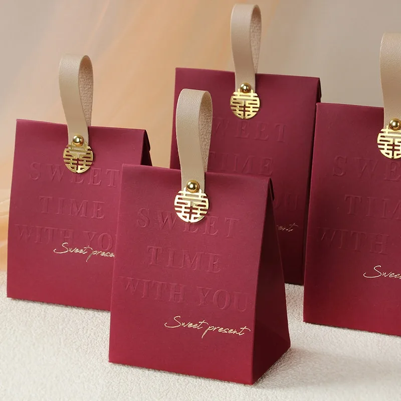 20/50Pcs Premium Wine Red Gift Box Wedding Handheld Packaging Bags Candy Box Party Favors Supplies wholesale