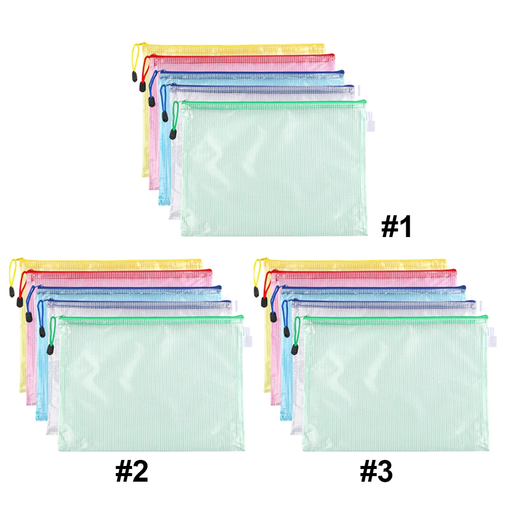 5 pcs Mesh Zipper Bag Waterproof Cross Stitch Mesh Zipper Pouch Zipper Mesh Document Pouch for School Office Supplies