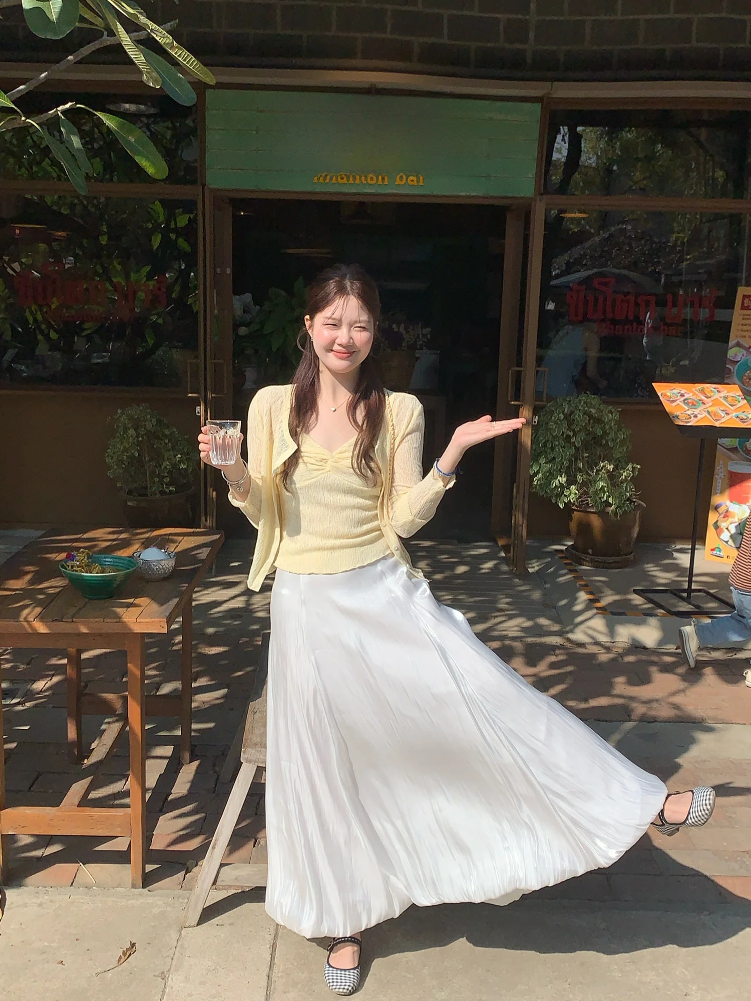 

Korean Sle Draped Satin Long A-Line Skirt Women's Summer Holiday Sle Loose Fit mid Waist Polyester Fiber Skirt