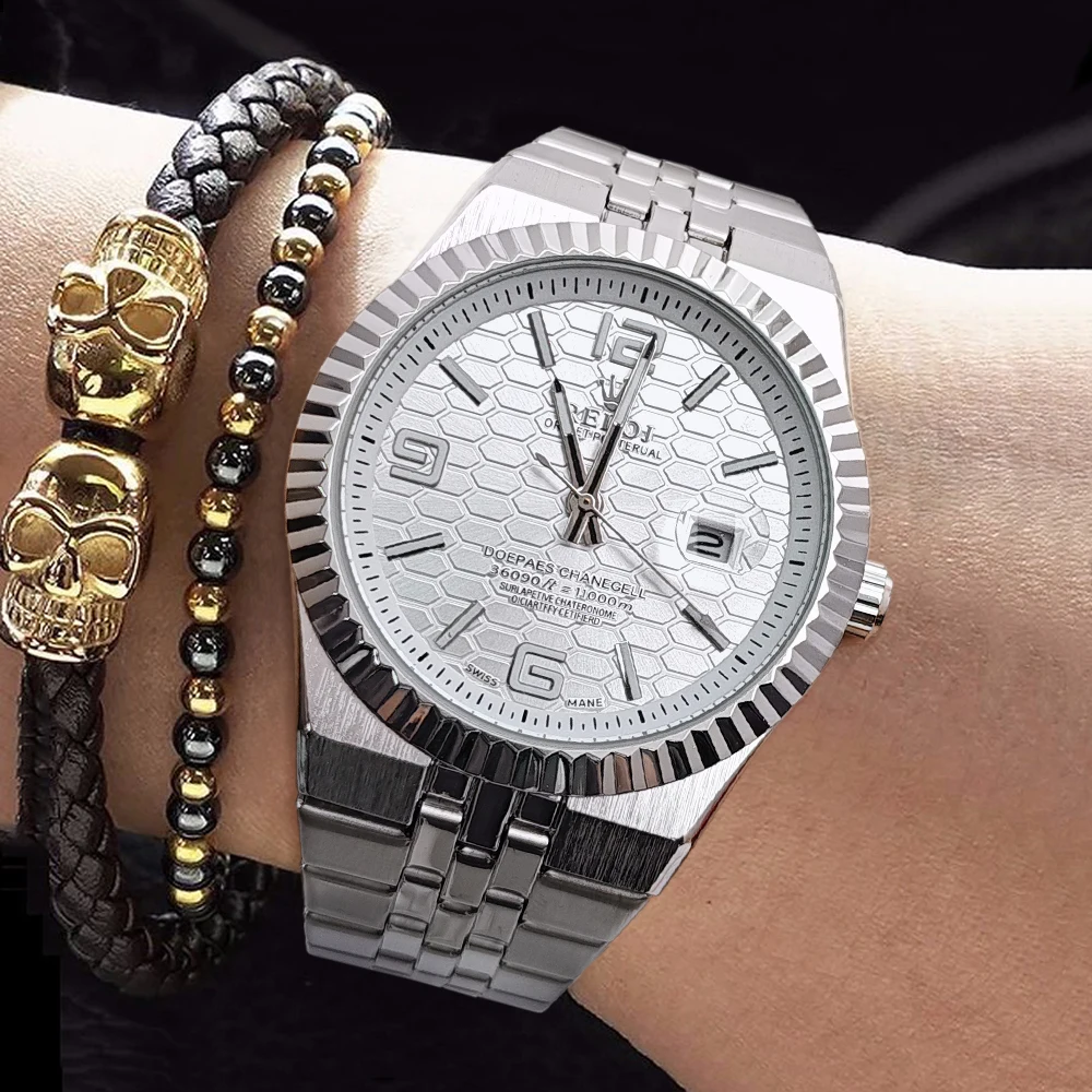 ساعة رجال الأعمال الراقية من Super Player، فاخرة، عصرية، كاجوال، متعددة الاستخدامات، فريدة من نوعها ورائعة، ساعة رجالية عصرية بنمط أوروبي وأمريكي، عرض تقويم، حزام من الفولاذ المقاوم للصدأ بمشبك فراشة، أفضل هدية له #5