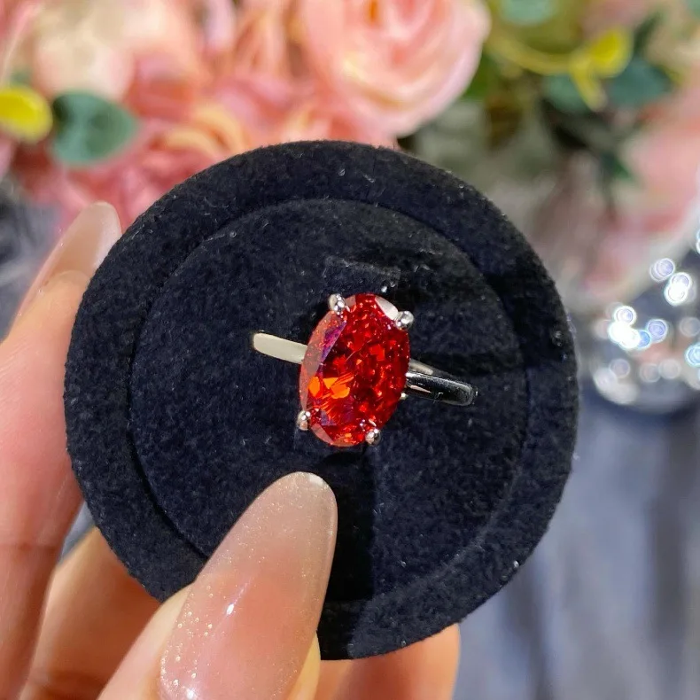 Anillos de Plata de Ley 925 con Rubí Rojo Creado en Corte Ovalado y Granate Natural para Mujer, Joyería de Moda con Piedras Preciosas, Bague, Anillos de Plata