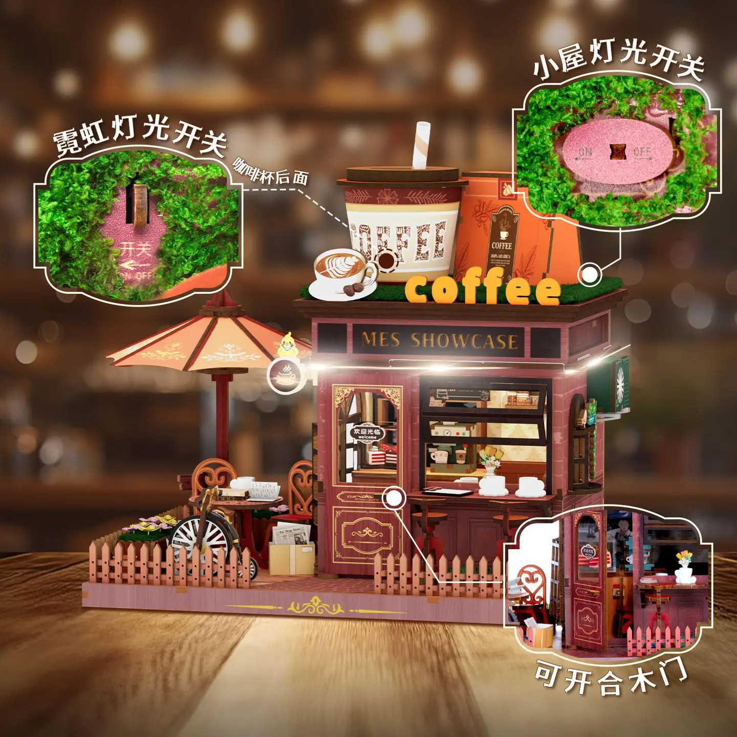 Carillon per vetrina per caffetteria - Carillon per mini casa assemblato a mano fai-da-te, squisito regalo di compleanno per ragazze