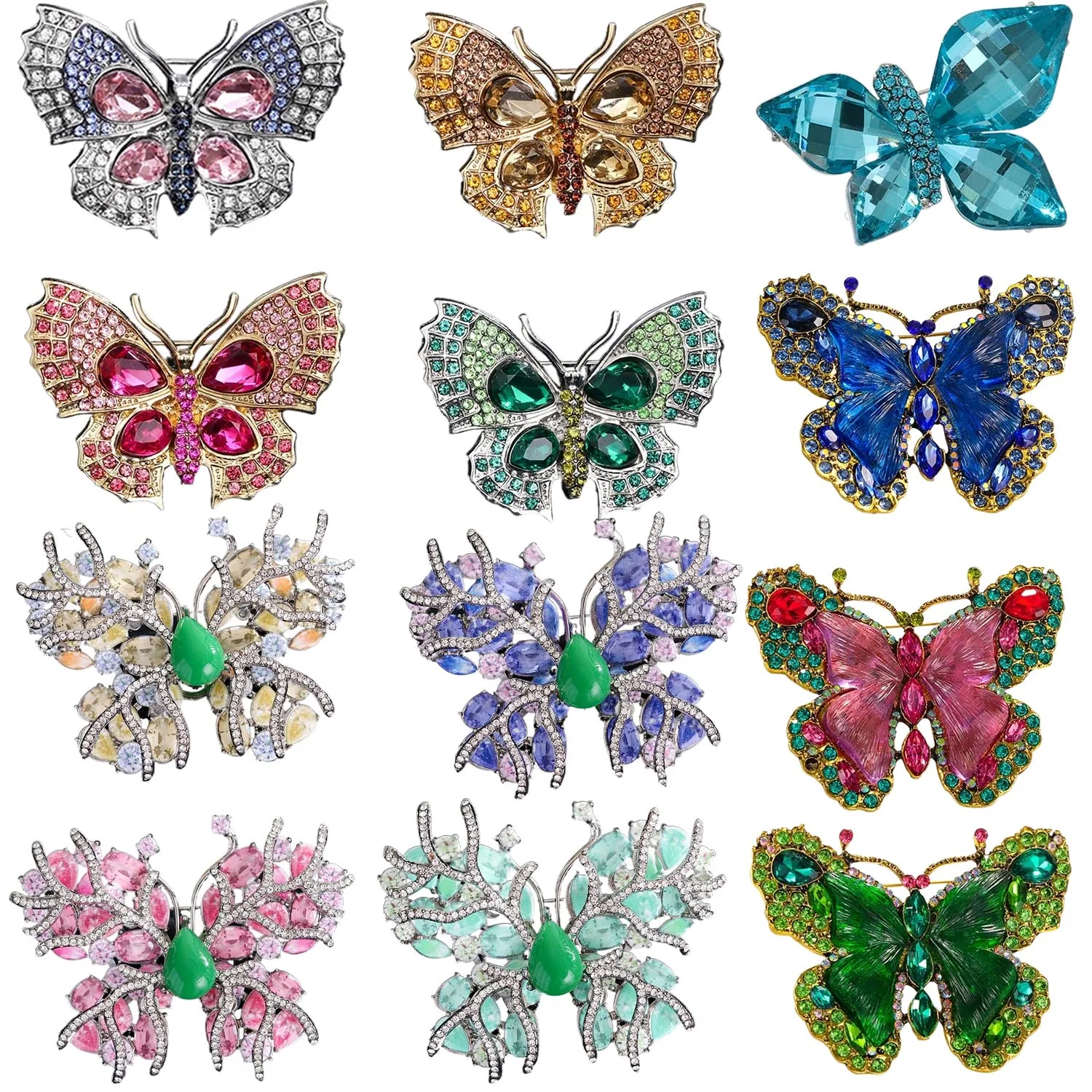 Fashionable luxury crystal butterfly brooch, new environmentally friendly chest flower brooch, women's clothing accessories
