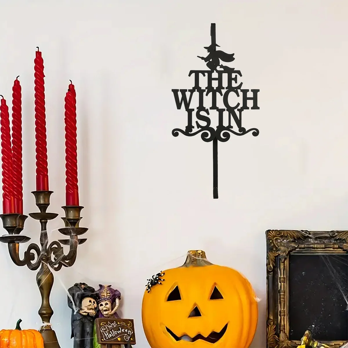 The Witch Is In Wreath Hanger: Classy Metal Over-the-Door Hook for Front Door. Lovely for Halloween, Christmas, and  Decor