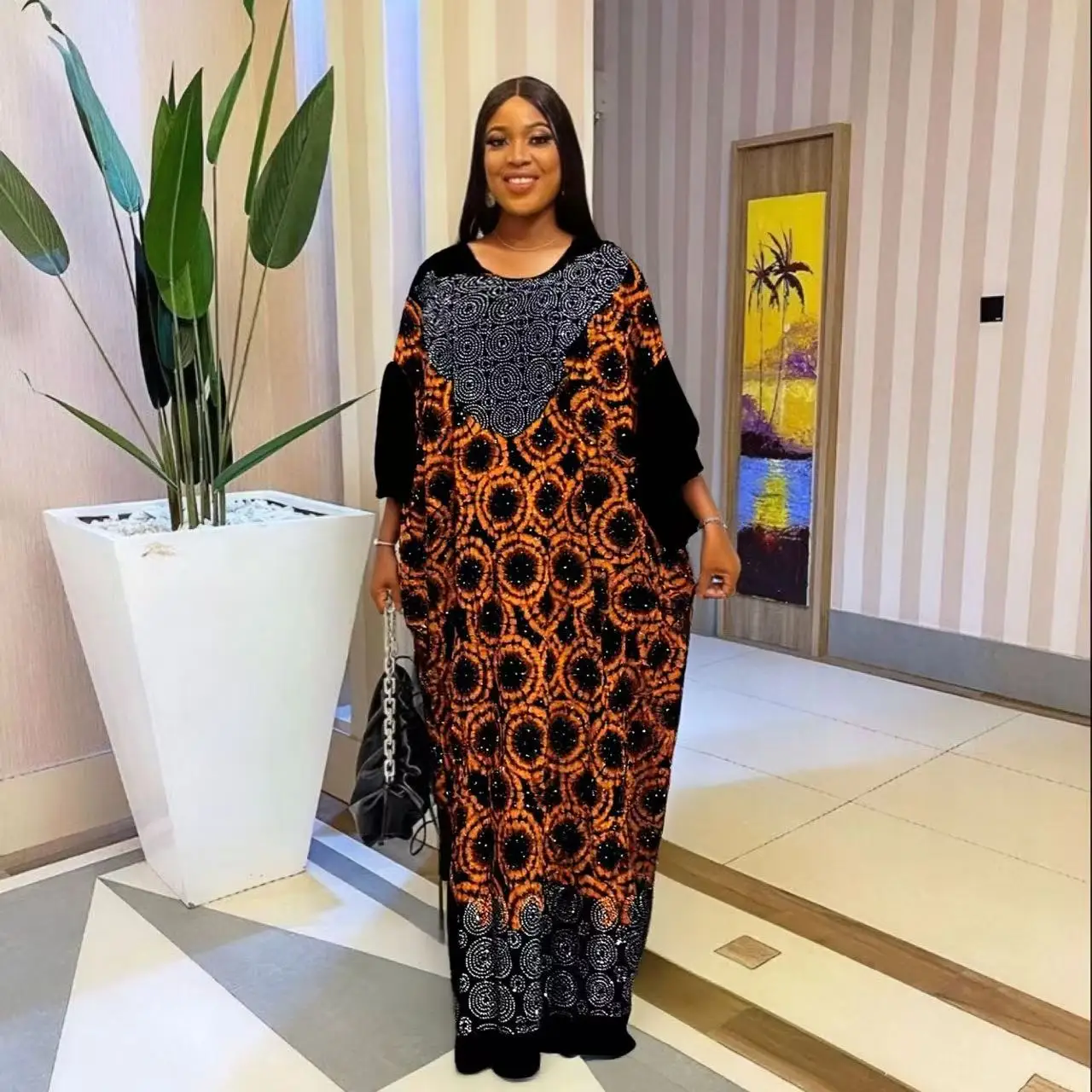 

2025 Новая модная свободная дышащая блежневосточная элегантная африканская летняя хлопковая длинная женская одежда с принтом