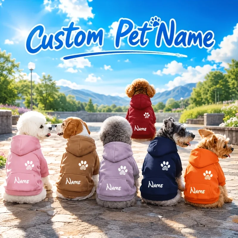 Personalized Dog Hoodie Custom Name Paw Print Warm Pet Sweatshirt Soft Lined Autumn Winter Clothes for Small Medium Dogs