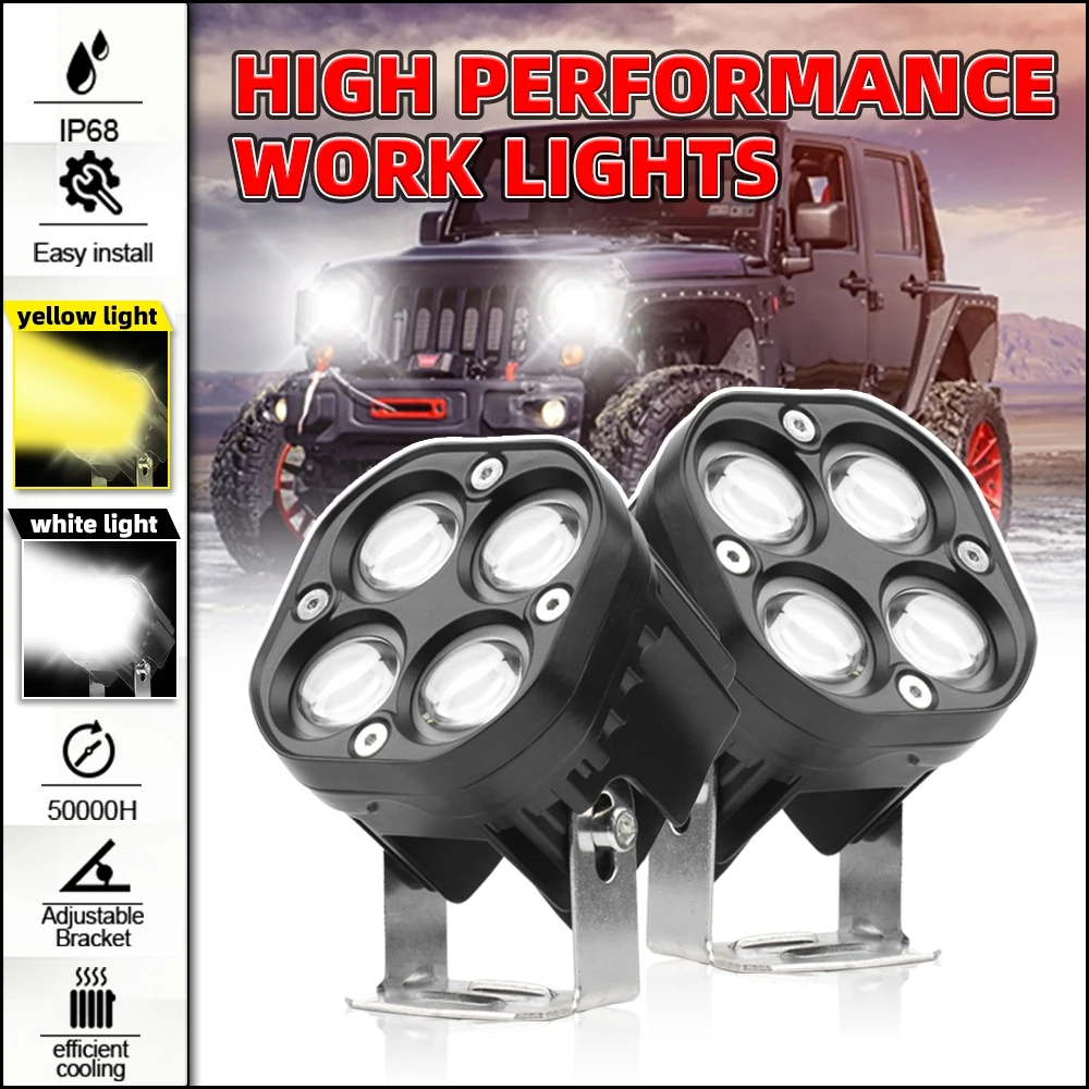 2pcs 3 Inch 4*4 LED Work Light 40W Waterproof Spot Beam With 2 lighting modes For SUV Offroad Motorcycle Tractor Truck Fog Lamp