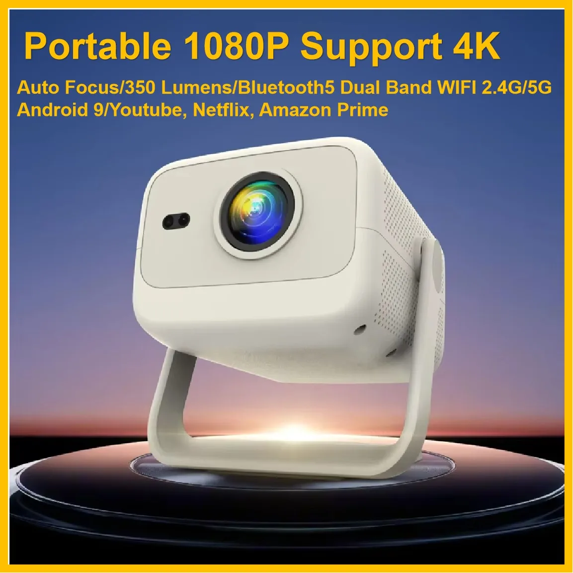 XJ 4k Portable Projector Mini Projector 1080P Projectors Auto Focus/Keystone Android Home Projector Video Projector for Movies