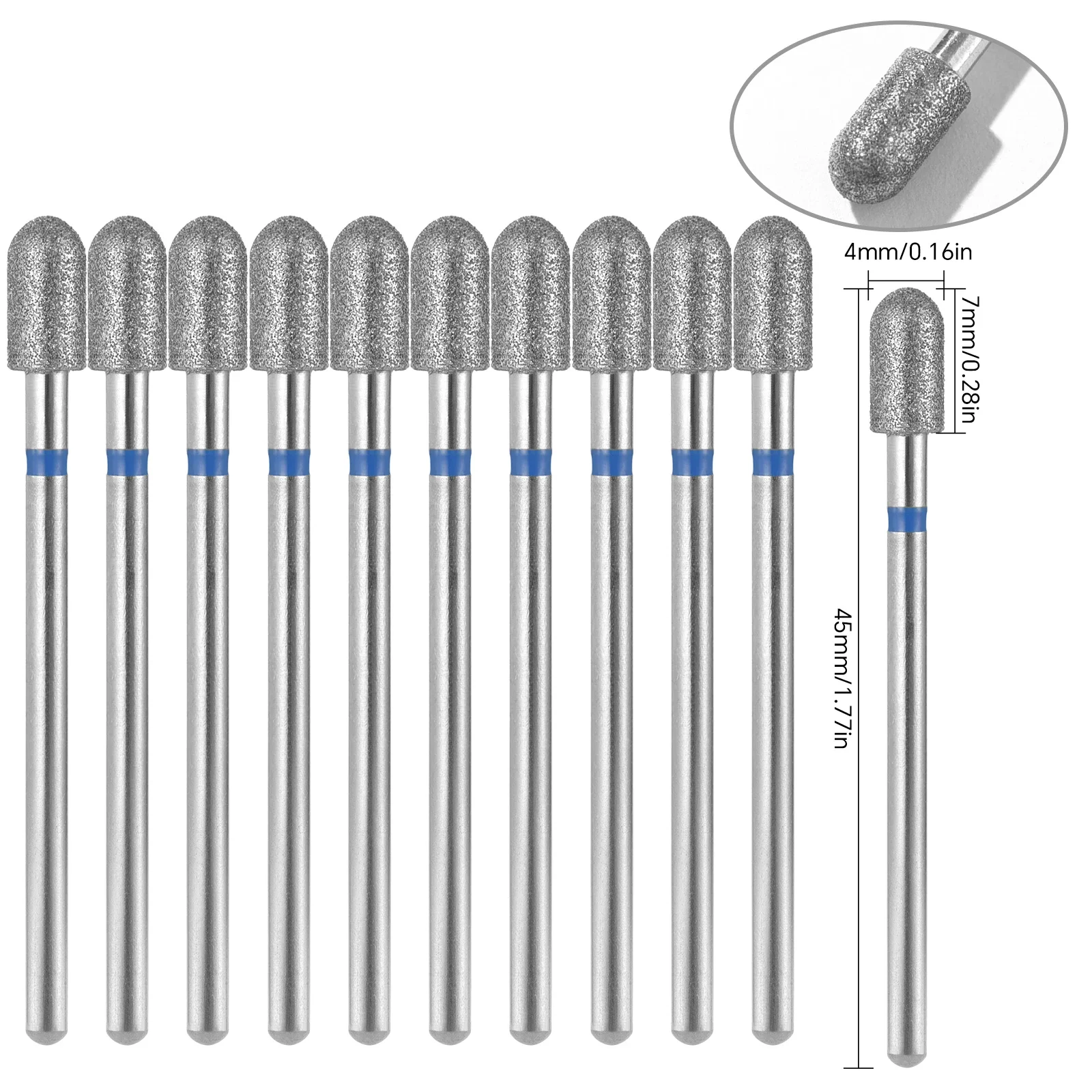 10Pcs/Set Diamond Nail Drill Bits 1.5mm Professional Cuticle Bit For Nail Drill Polishing Milling Cutter Manicure Accessories
