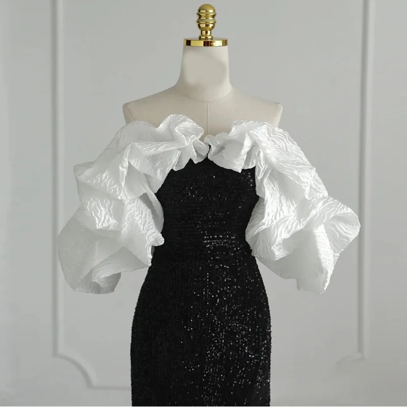 فستان سهرة مثير بترتر أسود أنيق رسمي أبيض للحفلات الراقصة فساتين طويلة للحفلات الصيفية للنساء 2025 فساتين ماكسي ضيقة