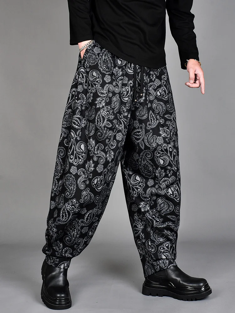 

Мужские повседневные свободные брюки Харлан с маленькой ножкой и принтом, драпировка k, лоскутная талия, гайка, цветок, эластичная талия, хлопок, полиэстер