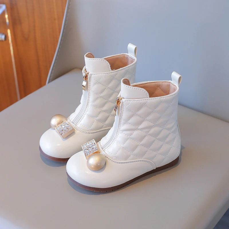 

Luxury Girls Rhinestone Catwalk Boots Elegant Trend Children Causal Short Leather Boots Classic Kids Fashion School Ankle Boots