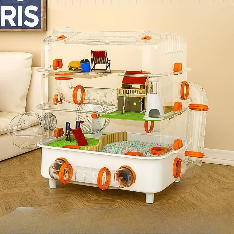 Extra Large Syrian Hamster Cage, Acrylic 3 Tier Luxury Villa, Panoramic View Clear Enclosure, Washable Modular Habitat view 4