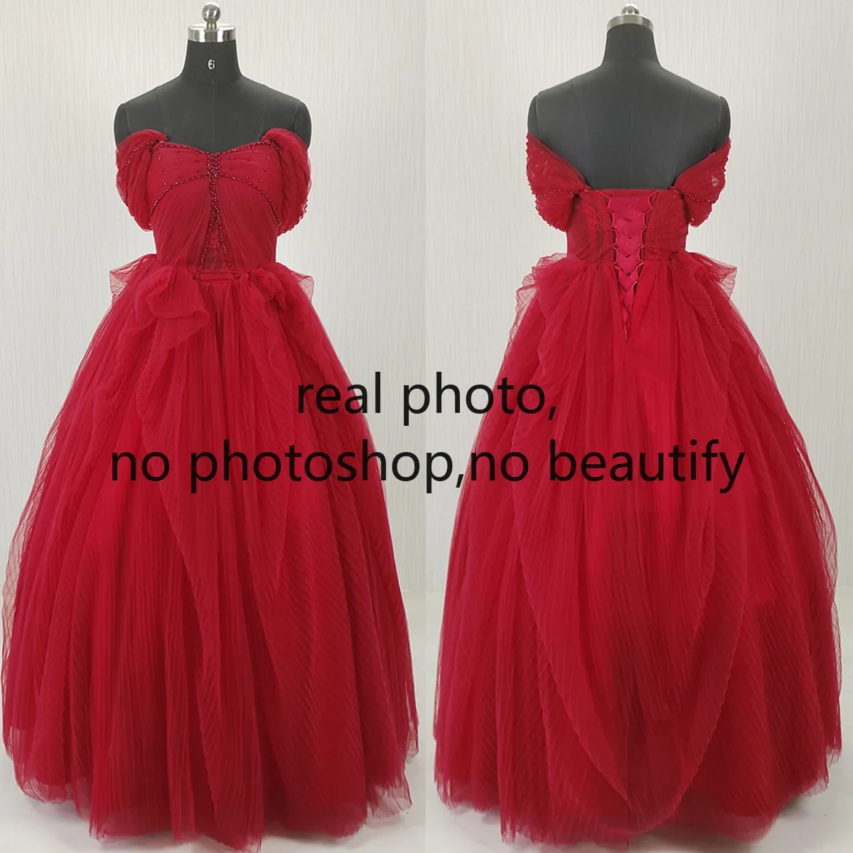 Robe de Soirée Élégante en Tulle pour Femme, Tenue de Bal, Col Bateau, Manches Courtes, Plissée, Longueur au Sol, Dos aux, Nouvelle Collection, B1524