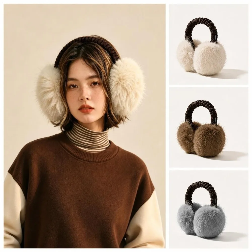 Warm Extra Large Foldable Earmuffs Adjustable Soft Lining Knit Headband Earmuffs Fluffy Ear Covers Outdoor Use