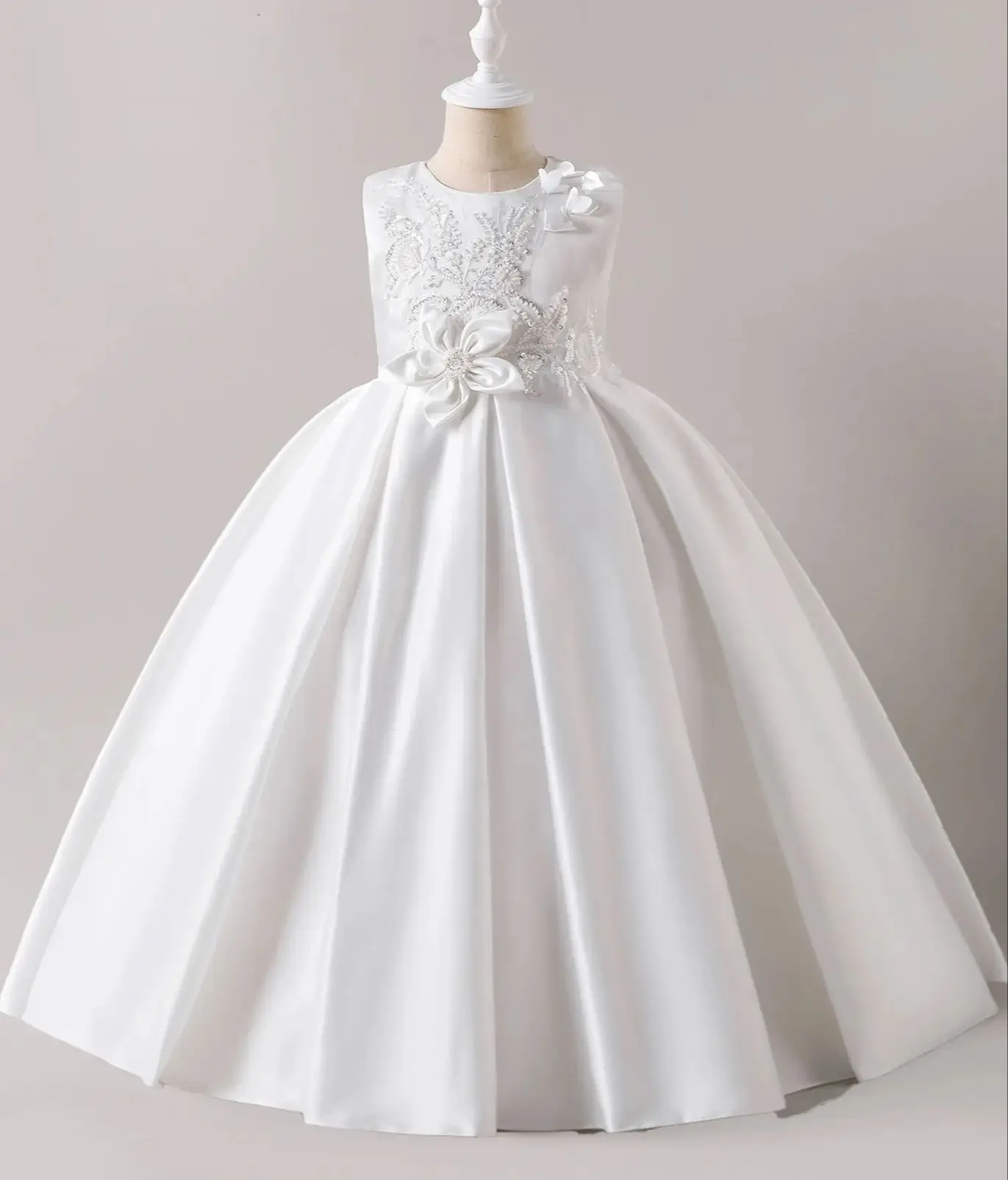 Children Ceremonial Dress Girl Birthday Party Dresses Kid White Clothing 4 to 12T