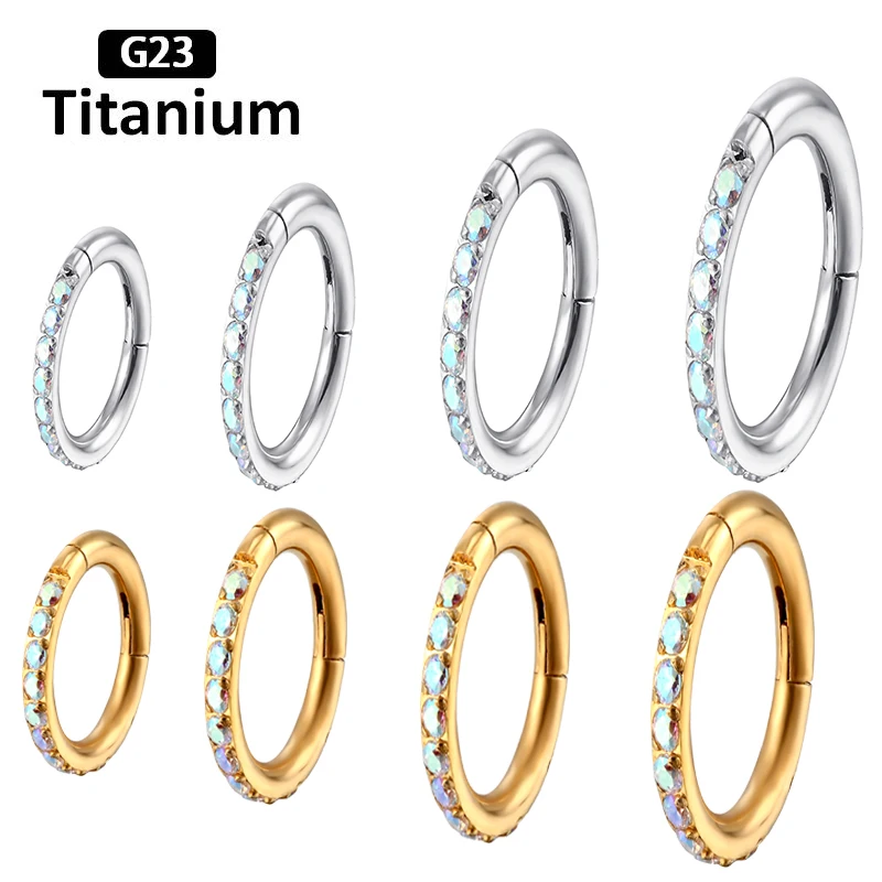 ASTM F136 Titanium Earrings High Quality Zircon Hight Segment Nose Rings Open Small Septum Piercing Helix Lobe Body Piercing 16G
