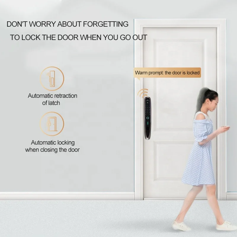 004 Automatic Smart Cylinder Lock Camera Tuya App Wifi Smart Fingerprint Password Door Lock Smart Door Lock