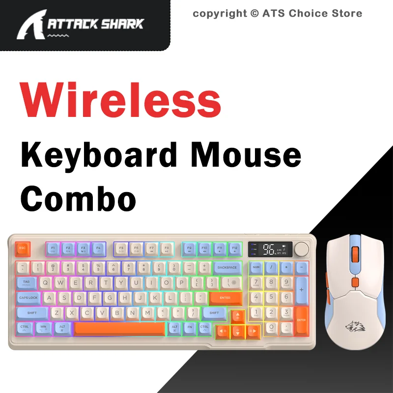 FREEWOLF T96 Wireless Keyboard Mouse Combo, 96-Key RGB Keyboard Mouse Set, Smart Screen Bluetooth Keyboard Mouse Kit for Gaming