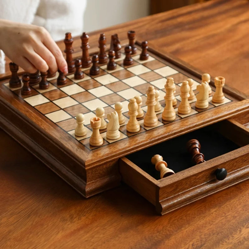 

Wooden Chess, New Desktop Drawer For Easy Storage, Business Gifts, German Knight Drawer Chess, Board Game, Chess Games