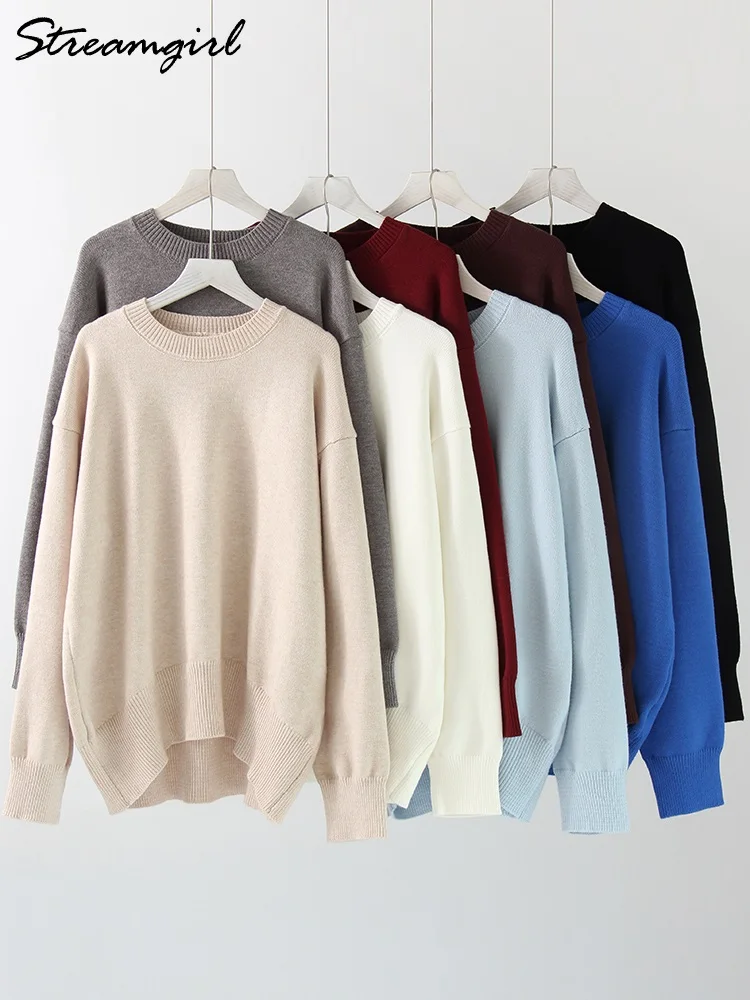 Light Blue Oversized Sweaters For Women Trend White Loose Sweater Casual Autumn Winter Warm Thick Knit Sweater Women Jumper