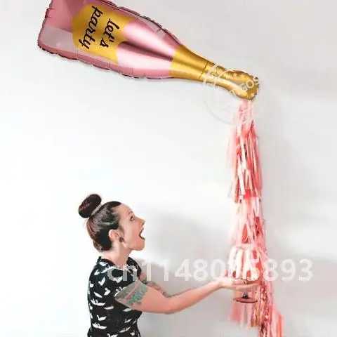 Pink bottle balloon 36 inch big cup foil balloons pink white latex rose gold metallic for wedding birthday party, let's celebra