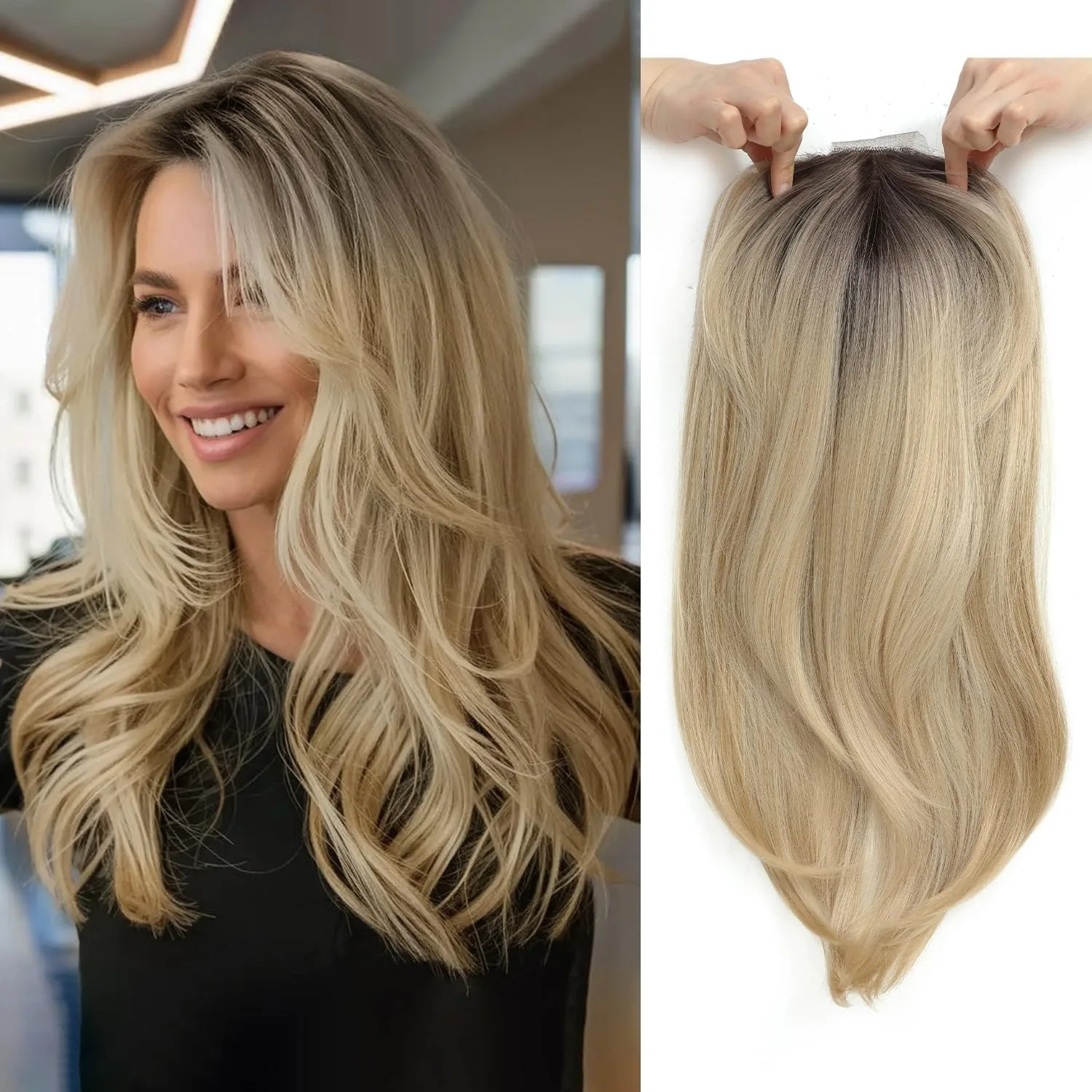 

360 Large Coverage Hair Topper For Women With Bangs Realistic Scalp Synthetic Hair Pieces 22 Inch Wiglets Add Volume For Thinnin