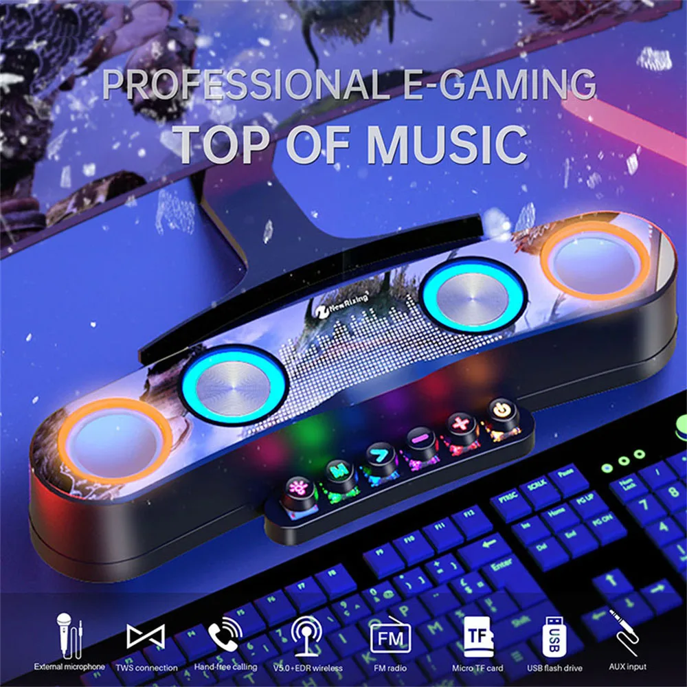 

Desktop Colorful Game Bluetooth Speaker with LED Light Computer Audio Cool Subwoofer Supports TF Card FM Caixa De Som