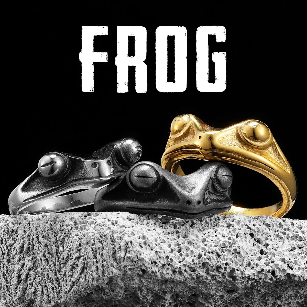 Frog Prince Men Rings Stainless Steel Women Jewelry Vintage Punk Rock Cool Stuff Fashion Couple Accessories Gift Wholesale
