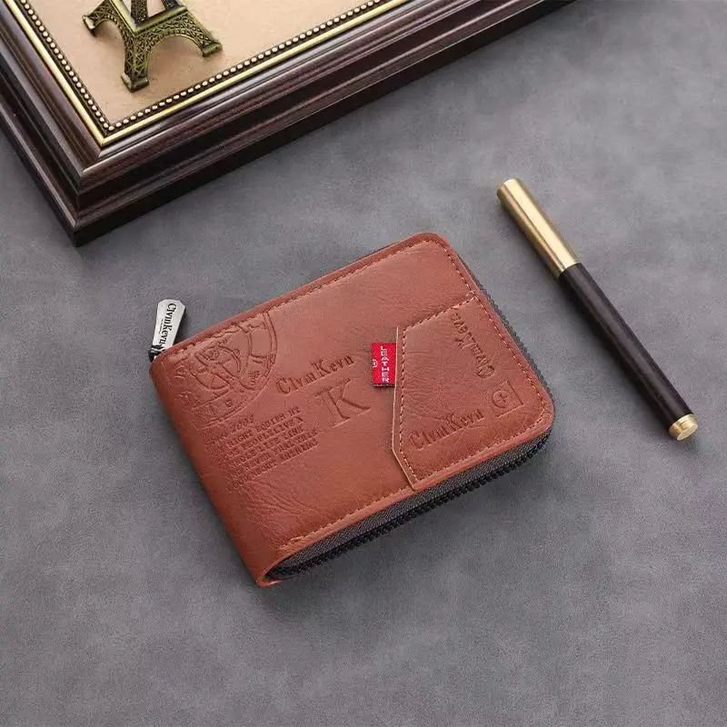 

Men's Wallet Made of PU Wax Oil Skin Purse for Men Coin Purse Short Male Card Holder Wallets Zipper Around Money Coin Purse