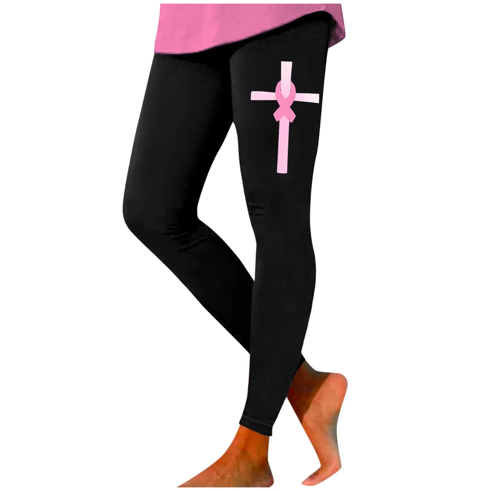 Women's Breast Cancer Prevention Printing High Waist Tights Hip Lifting Exercise Leggings Yoga Pants Ladies Gym Leggings