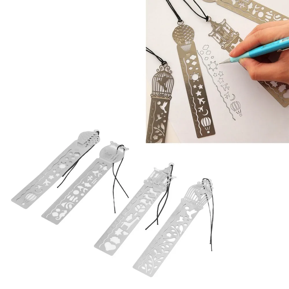 4PCS Practical Craft Stainless Steel Stencil Ruler Silver Multifunctional Metal Ruler Journal Ruler Art Creation