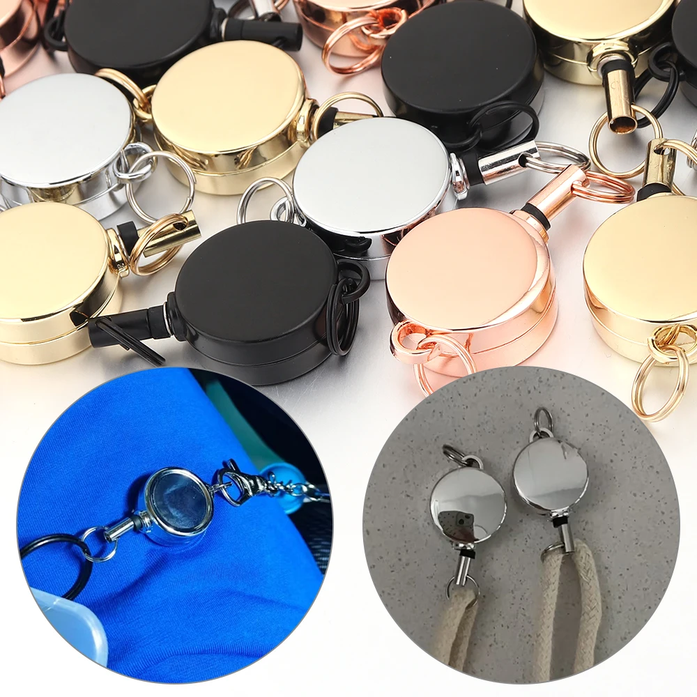 1pc Zinc Alloy Retractable Key Reel Round Telescopic Badge Holder Anti Lost Key Ring For Bag Luggage Keychain DIY Jewelry Making