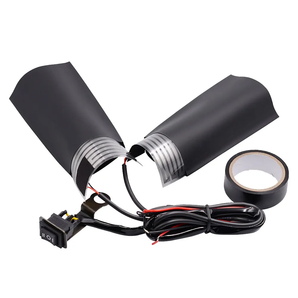 

1Set 12V Motorcycle Electric Heating Handle Pad Adhesive Pet Metal Film Fast Heat 3-Speed Switch Mirror Mount No Drill Black