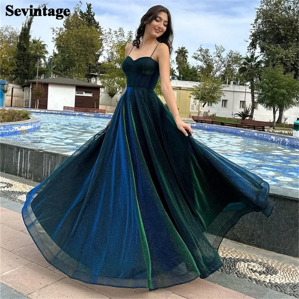 

Sevintage Elegant Organza Prom Dress A-Line Spaghetti Strap Ruched Formal Evening Dress Floor Length Formal Occasion Dress 2024