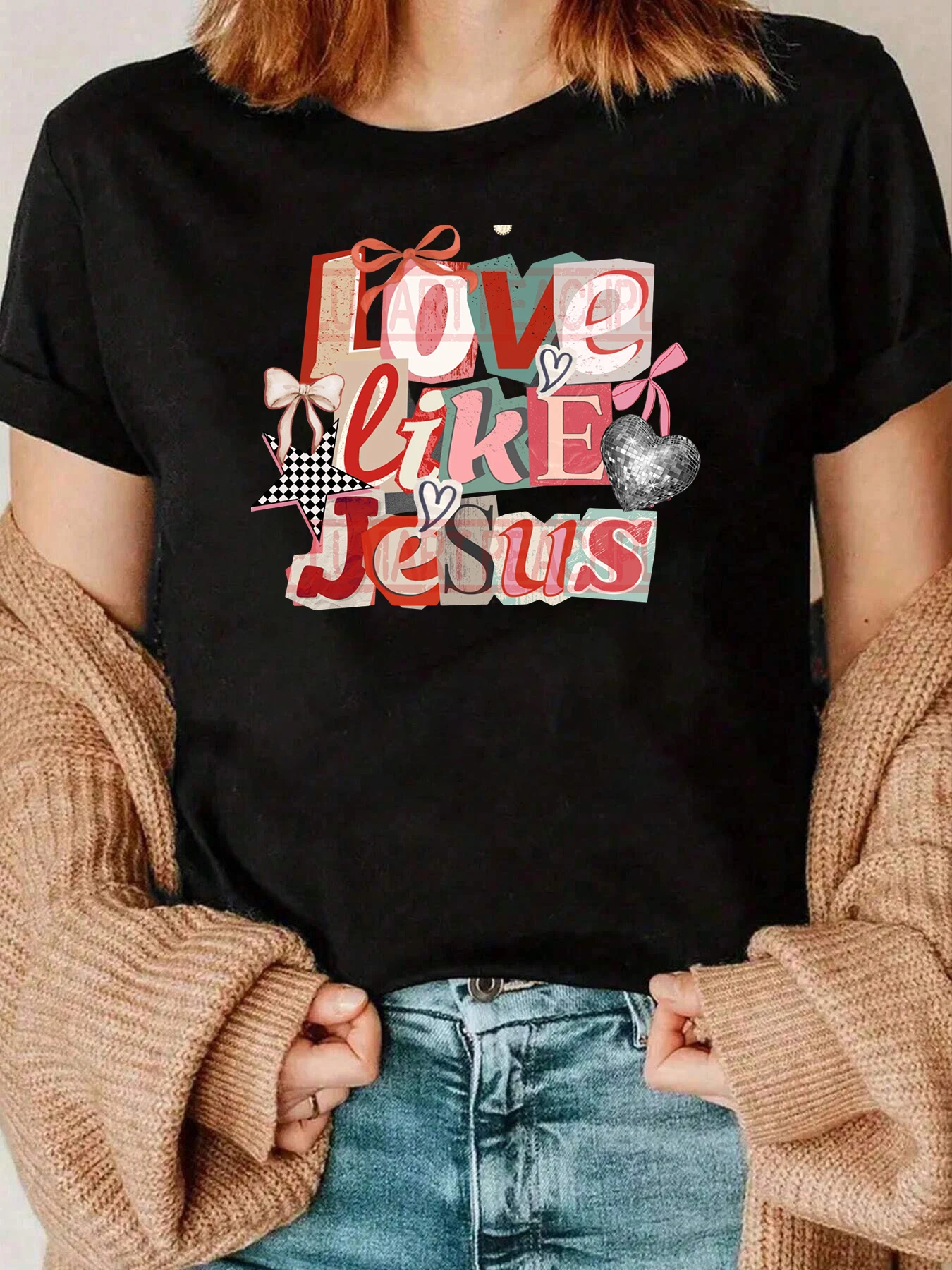 Camiseta con estampado Love Like Jesus, Top informal para el Día de San Valentín, ropa diaria para mujer, 220g