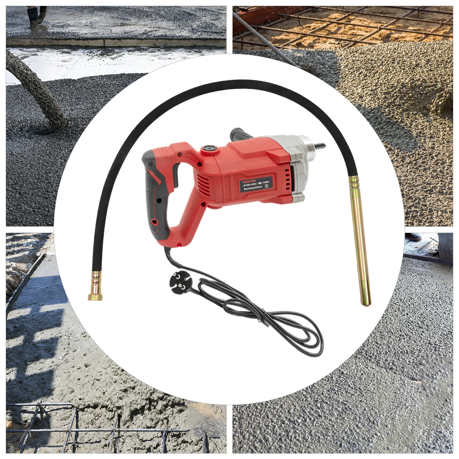 1100W Electric Concrete Vibrator w/2M Wave Rod Handheld Portable Suitable Concrete Tools 220V for Various Construction Structure