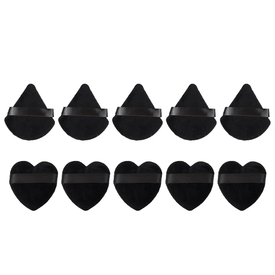 Multiple sets of black heart-shaped triangle combination makeup puff soft and delicate for home or travel use