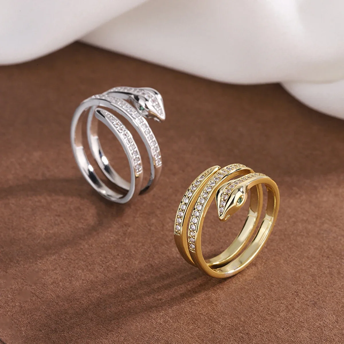 European American Fashion New Vintage Serpentine Shaped Rings Hip Hop Party Opening Adjustable Zircon Ring