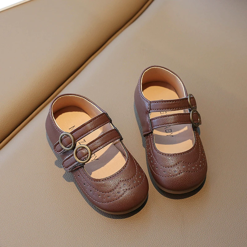 Mädchen Mary Janes Vintage fünf Farben Klett verschluss Licht Kinder Prinzessin Schuh Frühling Pu Leder flache Kinder flachen Schuh 21-30 – Detail 12